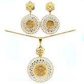 22K Two Tone Gold Disc Pendant and Earring Set